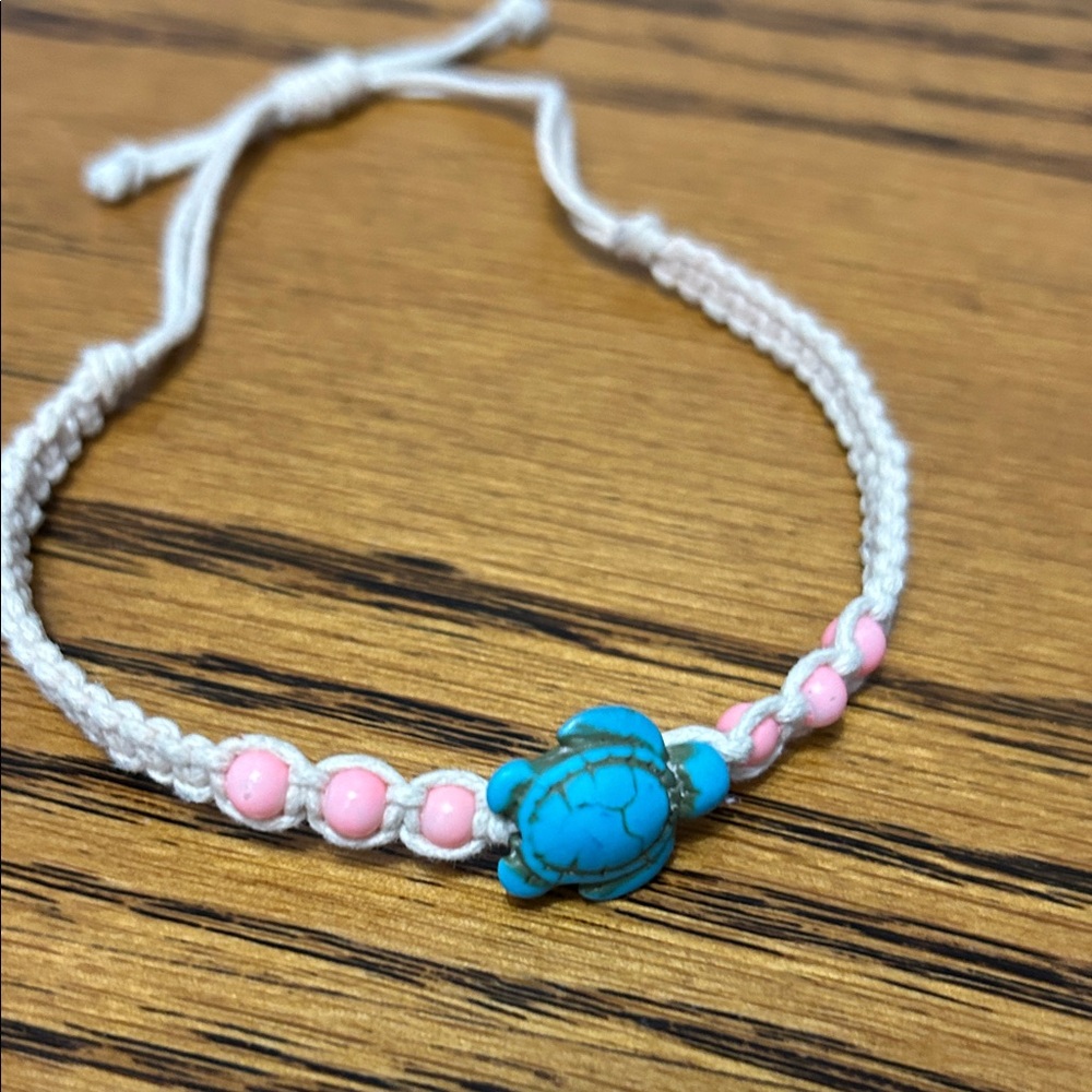 Turtle Bracelet with Pink and Blue Beads